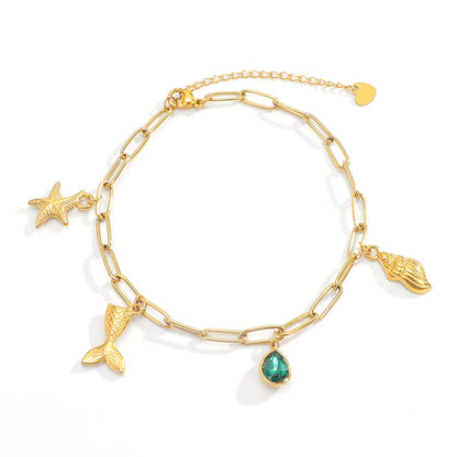 Marine Style IG Style Water Droplets Starfish Fish Tail 304 Stainless Steel 18K Gold Plated Zircon Bracelets In Bulk