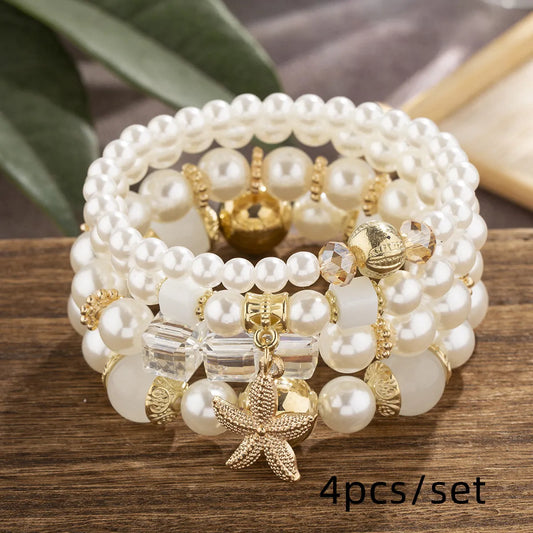 Marine Style Starfish Artificial Pearl Glass Glass Stoving Varnish Unisex Bracelets