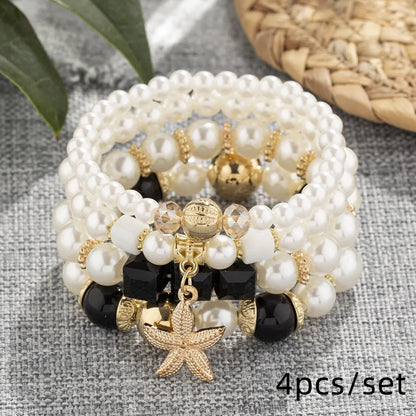 Marine Style Starfish Artificial Pearl Glass Glass Stoving Varnish Unisex Bracelets