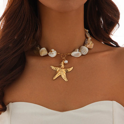 Marine Style Starfish Imitation Pearl Alloy Shell Women'S Jewelry Set