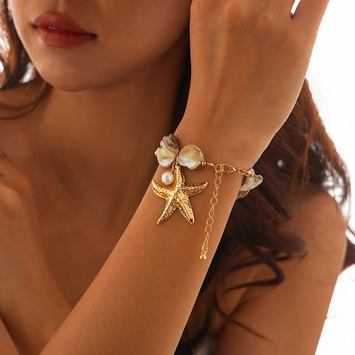 Marine Style Starfish Imitation Pearl Alloy Shell Women'S Jewelry Set