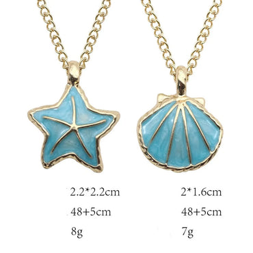 Marine Style Starfish Shell Alloy Enamel Women'S Pendant Necklace