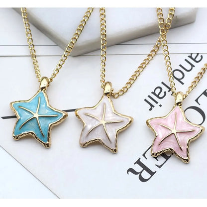 Marine Style Starfish Shell Alloy Enamel Women'S Pendant Necklace