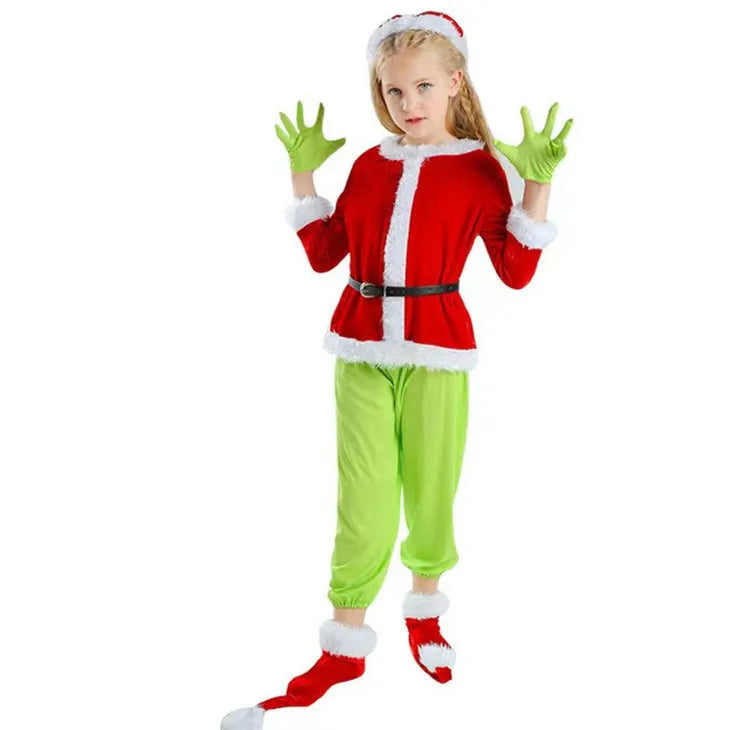 Masquerade Party Festival Children Unisex Unisex Casual Santa Claus Color Block Velvet Polyester Pants Sets