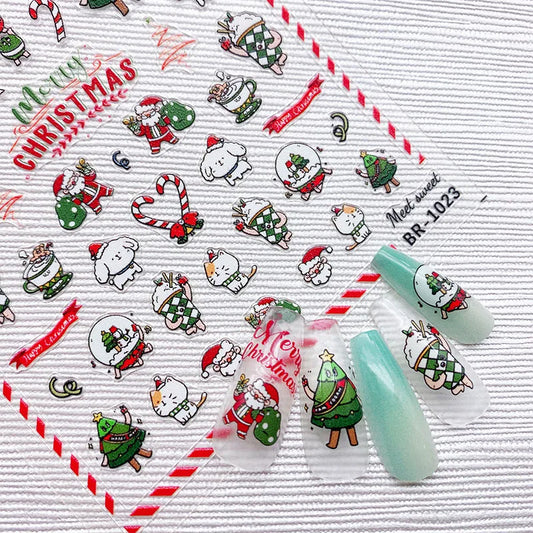 Meet Sweet Thin Tough Simple Hand Painted Crystal Ball Nail Stickers Cute Christmas Retro Style Nail Sticker