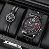 Men'S Bracelet Watch Set Fashion Pu Strap Calendar Sports Quartz Watch