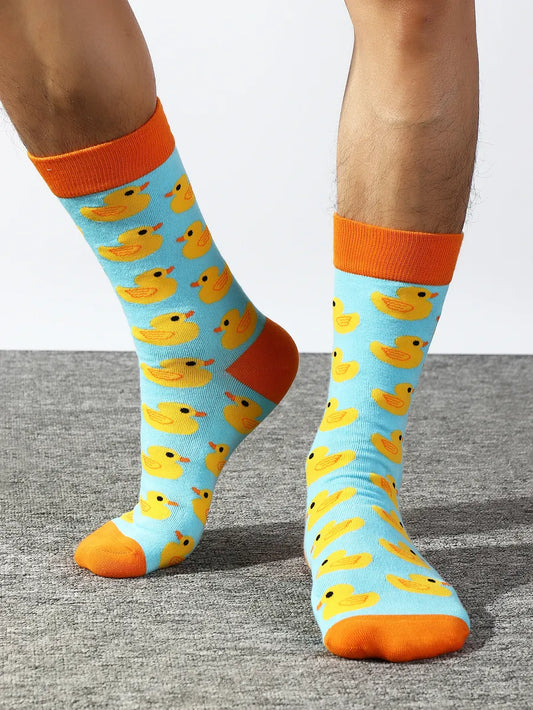 Men'S Cartoon Style Duck Cotton Socks