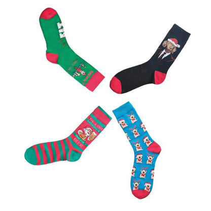 Men'S Cartoon Style Santa Claus Dog Cotton Crew Socks A Pair