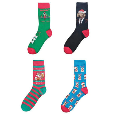 Men'S Cartoon Style Santa Claus Dog Cotton Crew Socks A Pair