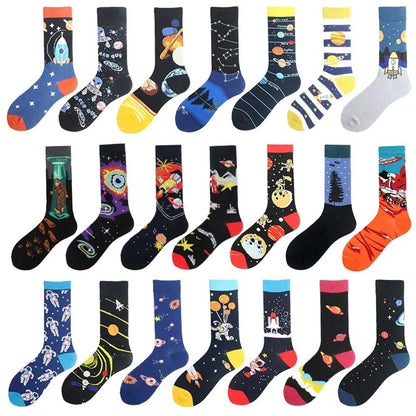 Men'S Casual Star Cotton Printing Crew Socks A Pair