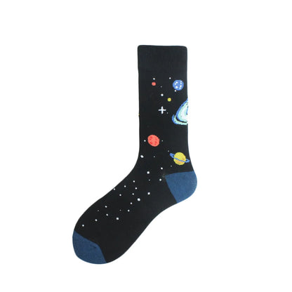 Men'S Casual Star Cotton Printing Crew Socks A Pair