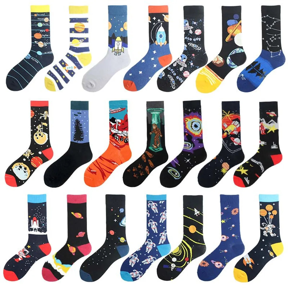 Men'S Casual Star Cotton Printing Crew Socks A Pair