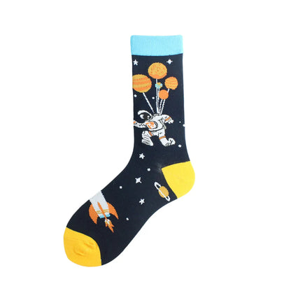 Men'S Casual Star Cotton Printing Crew Socks A Pair