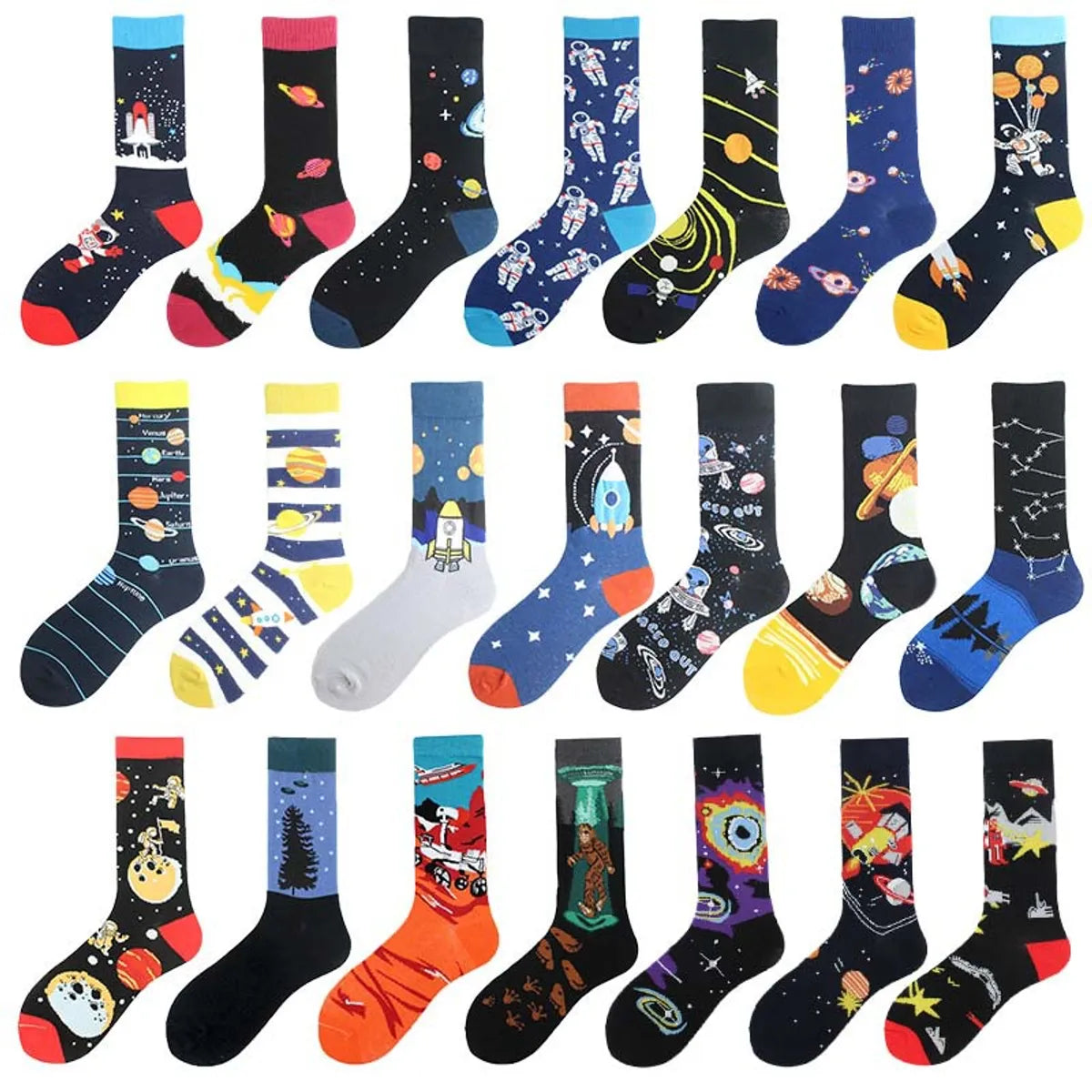 Men'S Casual Star Cotton Printing Crew Socks A Pair