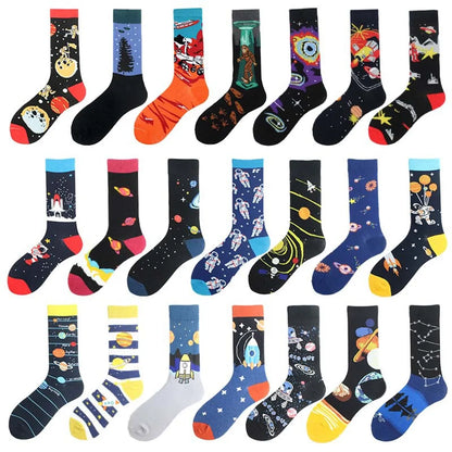 Men'S Casual Star Cotton Printing Crew Socks A Pair