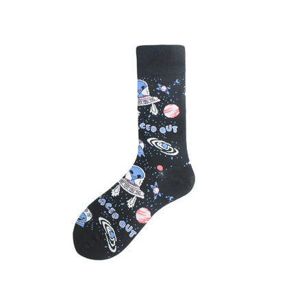 Men'S Casual Star Cotton Printing Crew Socks A Pair