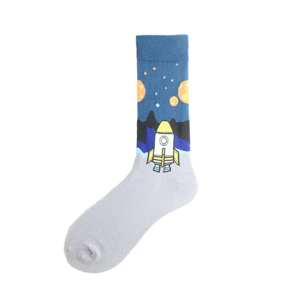 Men'S Casual Star Cotton Printing Crew Socks A Pair