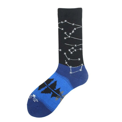 Men'S Casual Star Cotton Printing Crew Socks A Pair