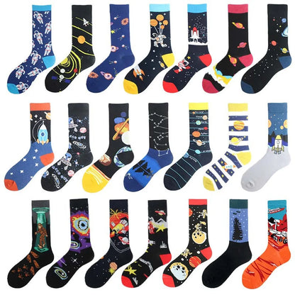 Men'S Casual Star Cotton Printing Crew Socks A Pair