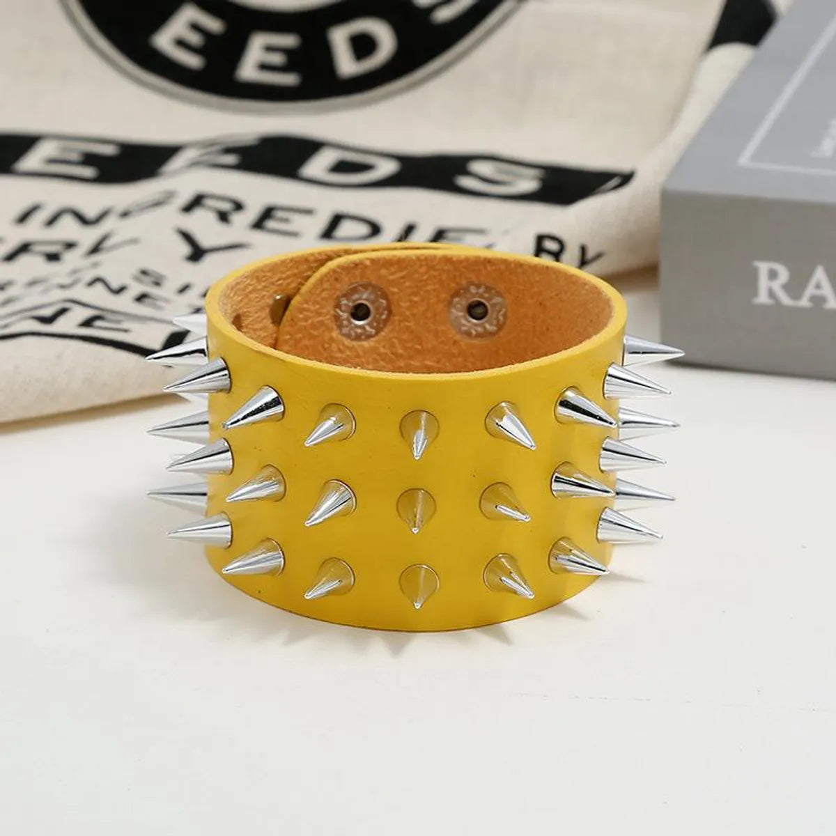 Men'S Leather Bracelet European And American Punk Non-Mainstream Three-Row Spike  Bracelet Jewelry