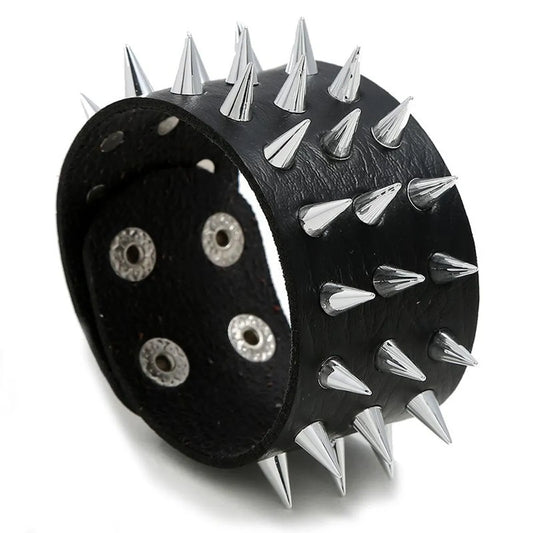 Men'S Leather Bracelet European And American Punk Non-Mainstream Three-Row Spike  Bracelet Jewelry