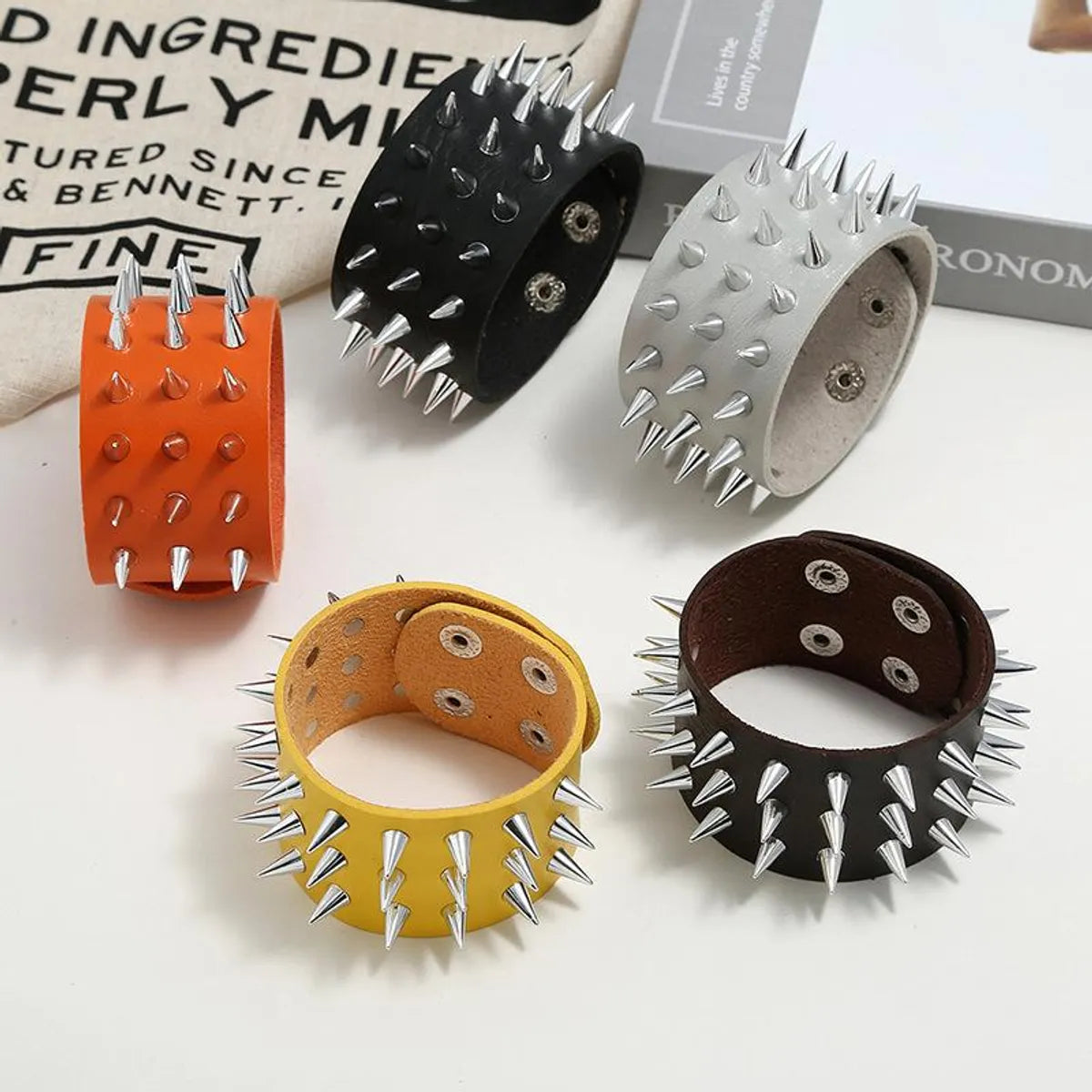 Men'S Leather Bracelet European And American Punk Non-Mainstream Three-Row Spike  Bracelet Jewelry