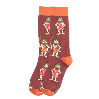 Men'S Simple Style Animal Cotton Printing Crew Socks A Pair