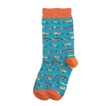 Men'S Simple Style Animal Cotton Printing Crew Socks A Pair