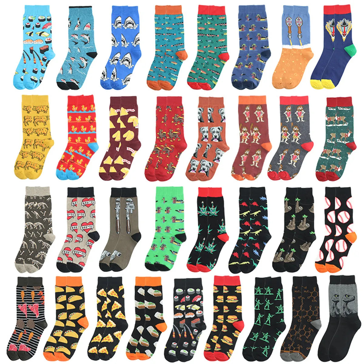 Men'S Simple Style Animal Cotton Printing Crew Socks A Pair