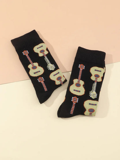 Men'S Simple Style Guitar Cotton Socks