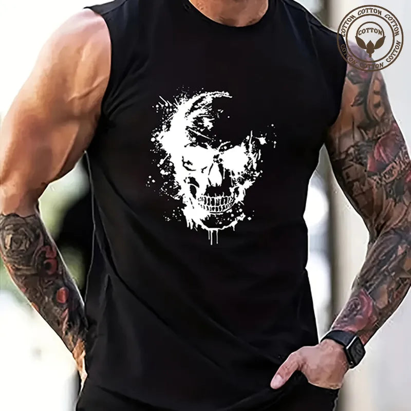 Men'S Skull Simple Style Round Neck Sleeveless Regular Fit Men'S Tops