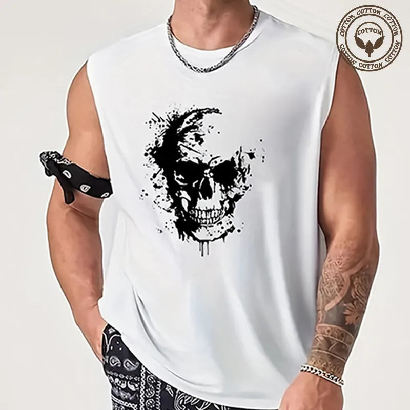 Men'S Skull Simple Style Round Neck Sleeveless Regular Fit Men'S Tops