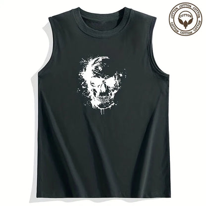 Men'S Skull Simple Style Round Neck Sleeveless Regular Fit Men'S Tops