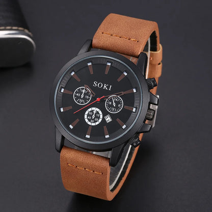 Men'S Watch Luxury Round Pointer Date Quartz Watch