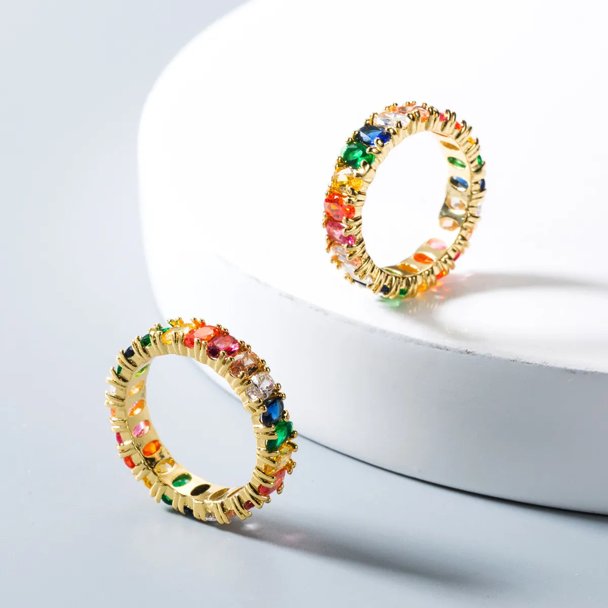 Micro-inlaid Oval Zircon Rainbow Ring Nhln143683