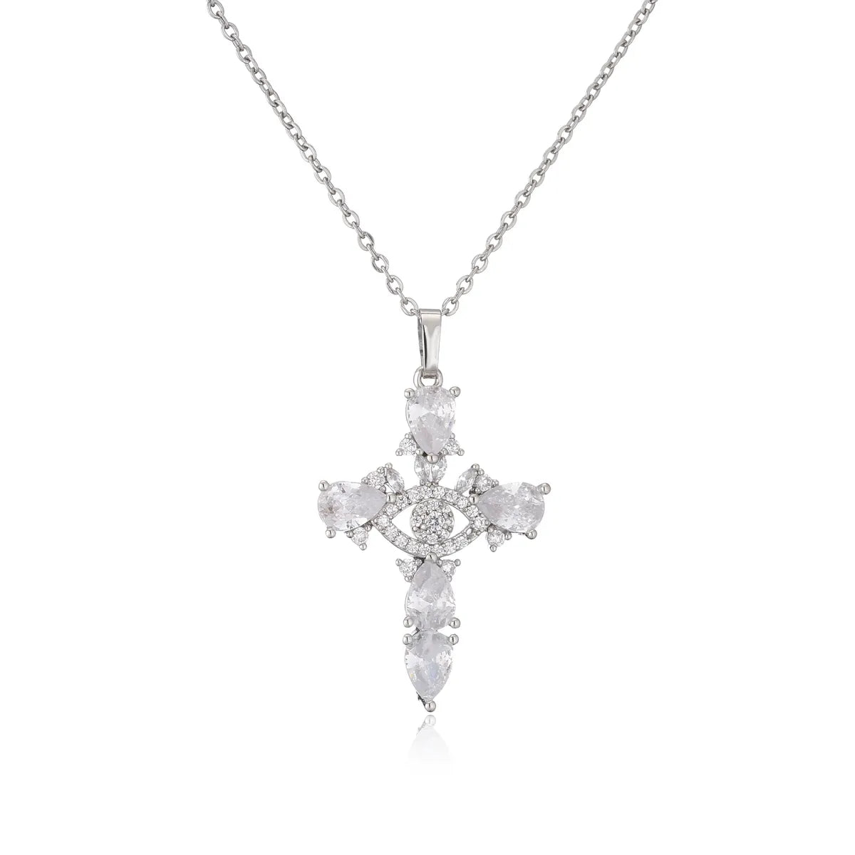 Micro Inlaid Zircon Cross Pendant Copper Necklace Religious Ornament