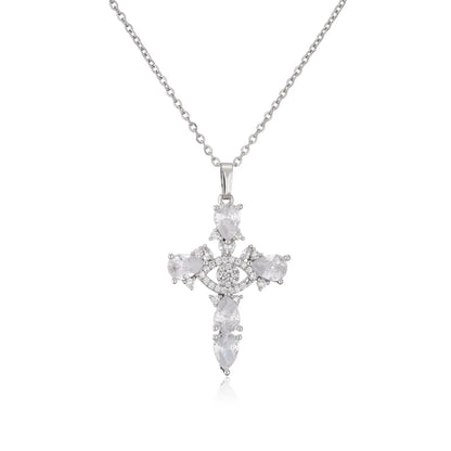 Micro Inlaid Zircon Cross Pendant Copper Necklace Religious Ornament