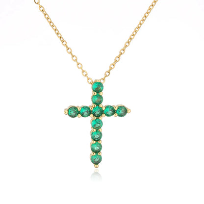 Micro Inlaid Zircon Cross Pendant Copper Necklace Religious Ornament