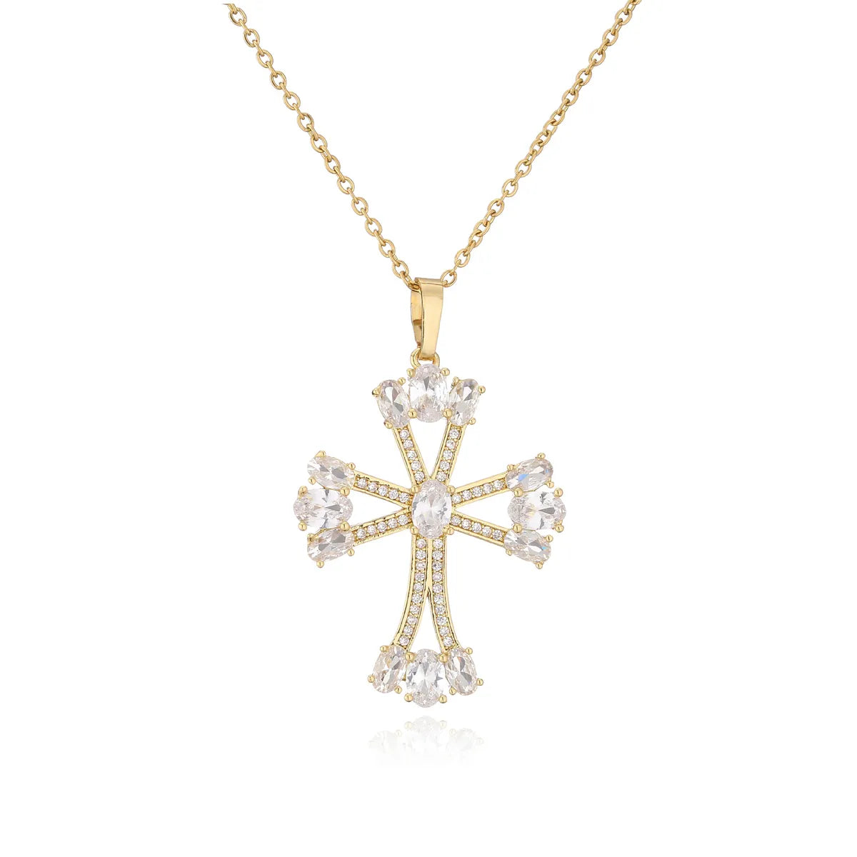 Micro Inlaid Zircon Cross Pendant Copper Necklace Religious Ornament