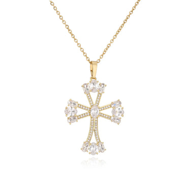 Micro Inlaid Zircon Cross Pendant Copper Necklace Religious Ornament