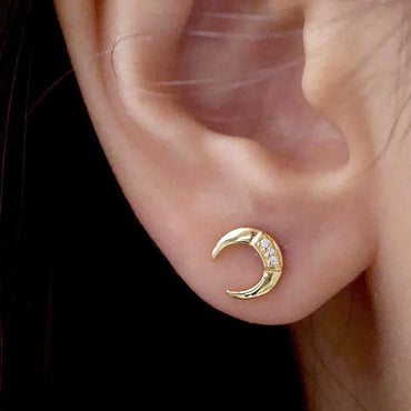 Micro-Inlaid Zircon Moon Crescent Earrings