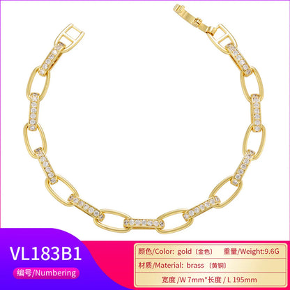 Micro-inlaid Zircon New Cable Chain Bracelet Copper Gold-plated