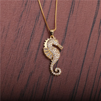 Micro-inlaid Zircon Seahorse Pendant Necklace