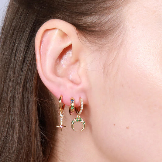 Micro Inlaid Zircon Star Moon Ear Clip Three-piece Earring Set