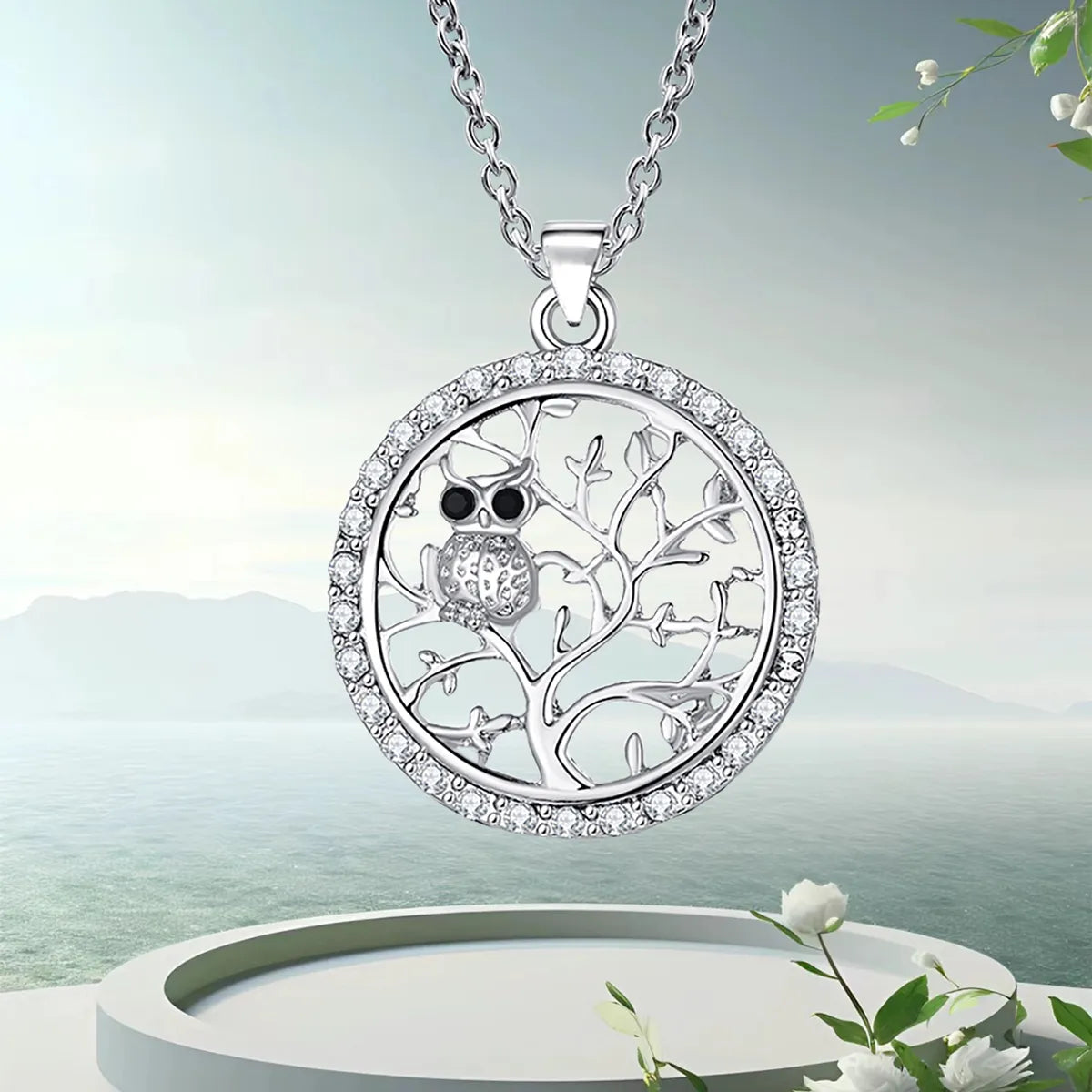 Modern Style Artistic Cool Style Owl Life Tree Alloy Inlay Rhinestones Unisex Pendant Necklace