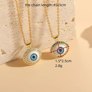 Modern Style Artistic Devil's Eye Titanium Steel Plating Inlay Zircon 14k Gold Plated Pendant Necklace