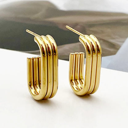 Modern Style Artistic U Shape Stainless Steel Metal Polishing Plating Gold Plated Women's Ear Studs