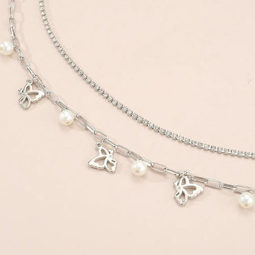 Modern Style Butterfly Artificial Rhinestones Artificial Pearls Alloy Wholesale Waist Chain