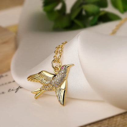 Modern Style Classic Style Bird Copper 18k Gold Plated Zircon Pendant Necklace In Bulk