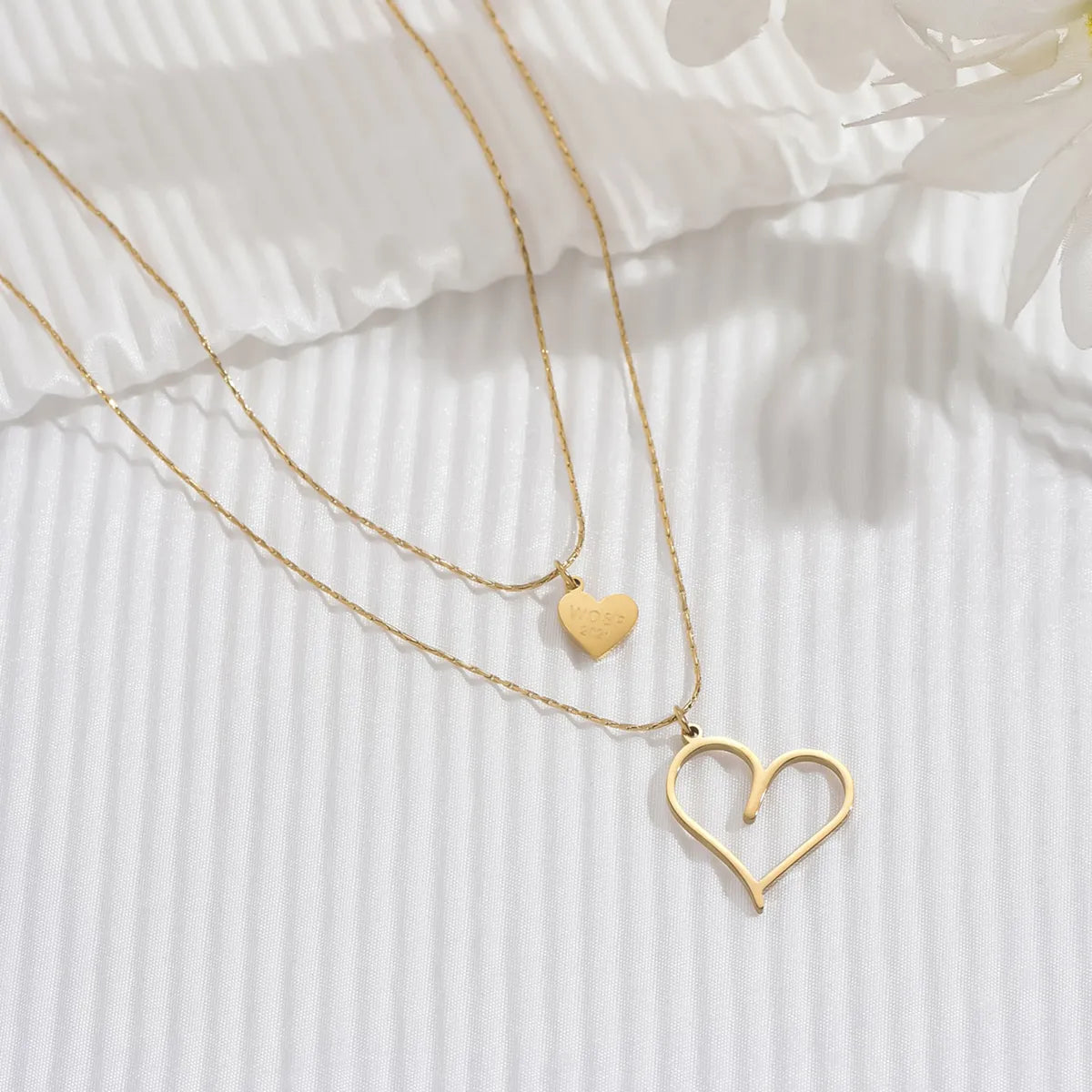 Modern Style Classic Style Cross Letter Heart Shape Stainless Steel Plating Hollow Out Inlay Zircon 14k Gold Plated Rose Gold Plated Necklace